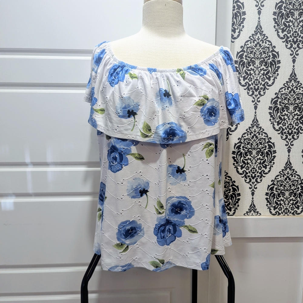 Ruffled Blue and White Blouse with Relaxed Fit